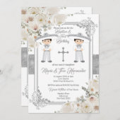 ツインボーイシルバーメキシコバプテスマ誕生日フローラ 招待状 (正面/裏面)