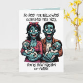 ツインボーイズのゾンビファミリー | おかしなハロウィーン カード (黄色い花)