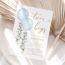 ツインボーイズほこりっぽいブルーバルーングリーンベイビーシャワー