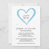 ツインボーイズエレガントブルーモダンハート赤ちゃんシャワー 招待状 (正面)