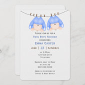 ツインボーイズオンクロースライン赤ちゃんシャワー 招待状 (正面/裏面)