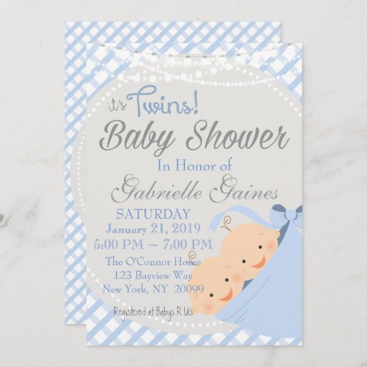 ツインボーイズカントリーチャームベビーシャワー招待状 招待状 (正面/裏面)