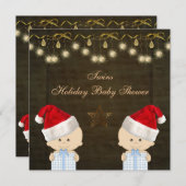 ツインボーイズクリスマスベビーシャワー 招待状 (正面/裏面)