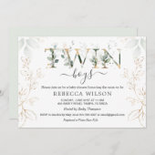 ツインボーイズグリーン&金ゴールドフリーベイシャワー 招待状 (正面/裏面)