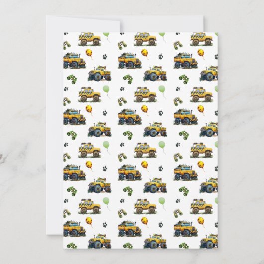 ツインボーイズサファリジャングルモンスタートラック誕生日 招待状 (裏面)