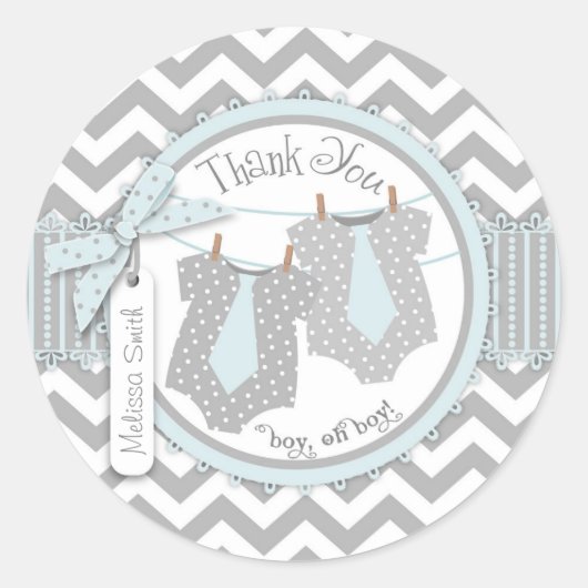 ツインボーイズタイシェブロンプリントサンキューレーベル ラウンドシール (正面)