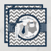 ツインボーイズタイズシェブロンプリントベビーシャワー 招待状 (正面/裏面)