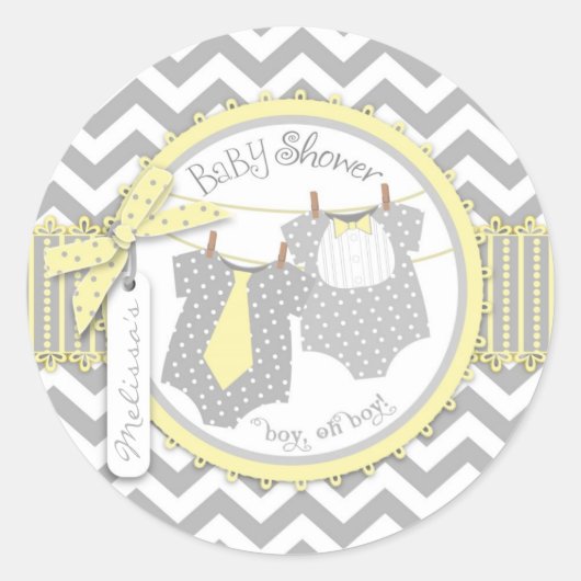 ツインボーイズタイボウタイシェブロンプリントベビーシャワー ラウンドシール (正面)