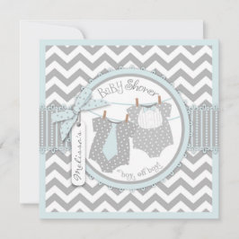 ツインボーイズタイボウタイシェブロンプリントベビーシャワー 招待状