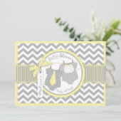 ツインボーイズタイボウタイシェブロンプリントベビーシャワー 招待状 (スタンド正面)