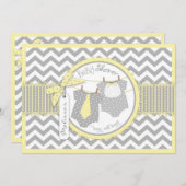 ツインボーイズタイボウタイシェブロンプリントベビーシャワー 招待状 (正面/裏面)