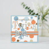 ツインボーイズブルーオレンジブラウンドットベビーシャワー 招待状 (スタンド正面)