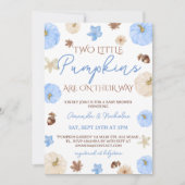 ツインボーイズブルーパンプキン秋ベビーシャワー 招待状 (正面)