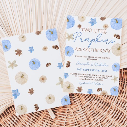 ツインボーイズブルーパンプキン秋ベビーシャワー 招待状