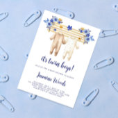 ツインボーイズブルーフローラボーホランドリーベビーシャワー 招待状