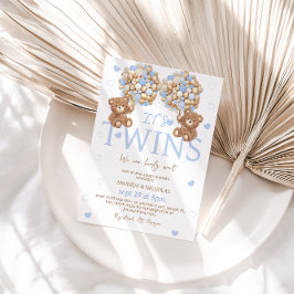 ツインボーイズブルーベアーバルーンベビーシャワー 招待状