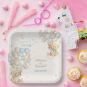 ツインボーイズブルーベアーバルーン赤ちゃんシャワー ペーパープレート (パーティー)