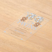 ツインボーイズブルーベアーベビーシャワー アクリル招待状 (レイダウン)