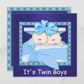 ツインボーイズブルーベビーシャワー招待状 招待状 (正面/裏面)