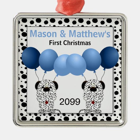 ツインボーイズブルー初めてのクリスマスダルマチア メタルオーナメント (正面)