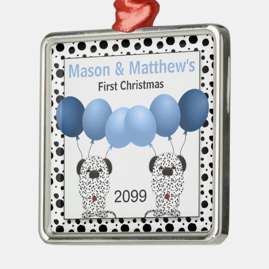 ツインボーイズブルー初めてのクリスマスダルマチア メタルオーナメント (左)