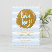 ツインボーイズブルー&ゴールドフォイルウォータカラー招待状 招待状 (スタンド正面)
