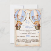 ツインボーイズベアーバルーン&スターベビーシャワーボホ 招待状 (正面)