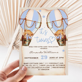 ツインボーイズベアーバルーン&スターベビーシャワーボホ 招待状