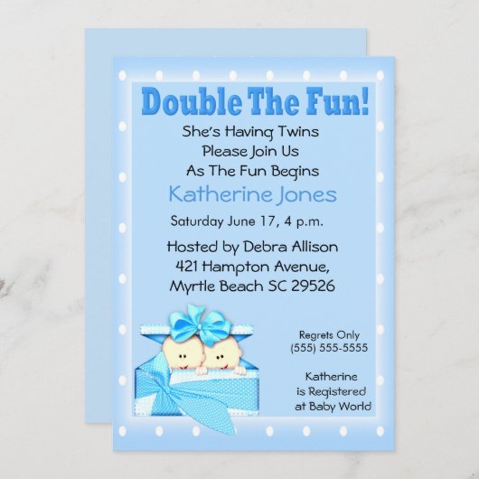 ツインボーイズベビーシャワー招待状 招待状 (正面/裏面)