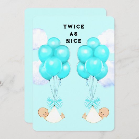 ツインボーイズベビーシャワー招待状 招待状 (正面/裏面)