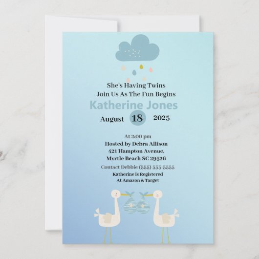 ツインボーイズベビーシャワー招待状 招待状 (正面)