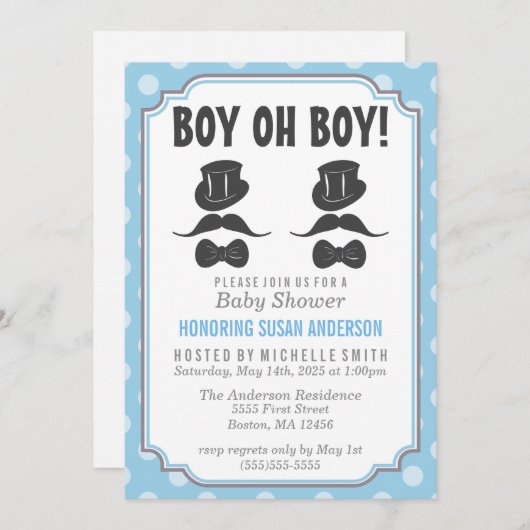 ツインボーイズベビーシャワー招待状 招待状 (正面/裏面)