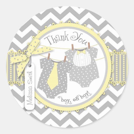 ツインボーイズボウタイシェブロンプリントサンキューレーベル ラウンドシール (正面)