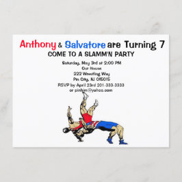 ツインボーイズレスリング誕生日招待状 招待状