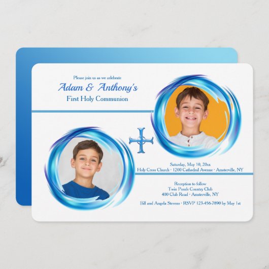 ツインボーイズ宗教的フォト招待状 招待状 (正面/裏面)