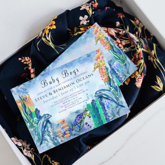 ツインボーイズ海の動物ベビーシャワー招待状 招待状