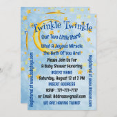 ツインボーイズ用ベビーシャワー、フラットカード サンキューカード (正面/裏面)