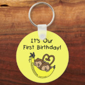 ツインボーイズ誕生日のサルTシャツとギフト キーホルダー (正面)