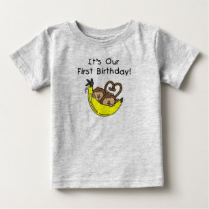 ツインボーイズ誕生日のサルTシャツとギフト ベビーTシャツ