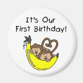 ツインボーイズ誕生日のサルTシャツとギフト マグネット (正面)