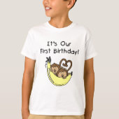 ツインボーイズ誕生日のサルTシャツとギフト Tシャツ (正面)