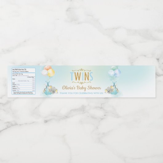 ツインボーイズ象の赤ちゃんシャワーありがとう ペットボトルラベル (シングルラベル)
