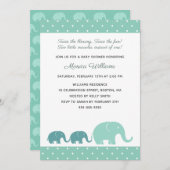 ツインボーイズ象ベビーシャワー招待状 – 青 招待状 (正面/裏面)