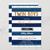 ツインボーイズ赤ちゃんシャワー紙吹雪 招待状 (正面/裏面)