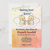 ツインボーイズ雲ベビーシャワーレトロ 招待状 (正面)
