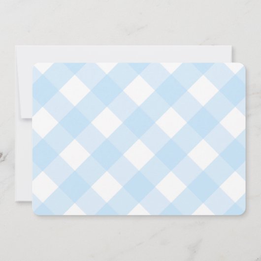 ツインボーイズ青い市松模様にジンジャージャーの瓶ベイビーシャワー 招待状 (裏面)