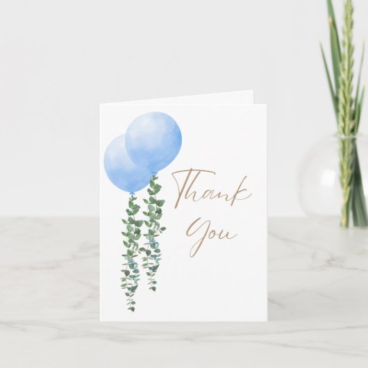 ツインボーイズ青バルーン男の赤ちゃん水彩 サンキューカード (正面)