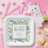 ツインボーイズ青紫陽花ボーイベビーシャワー ペーパープレート (パーティー)