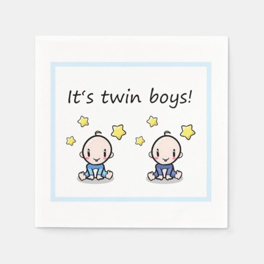 ツインボーイズ、デコレーション、ツインベビーシャワー スタンダードカクテルナプキン (正面)