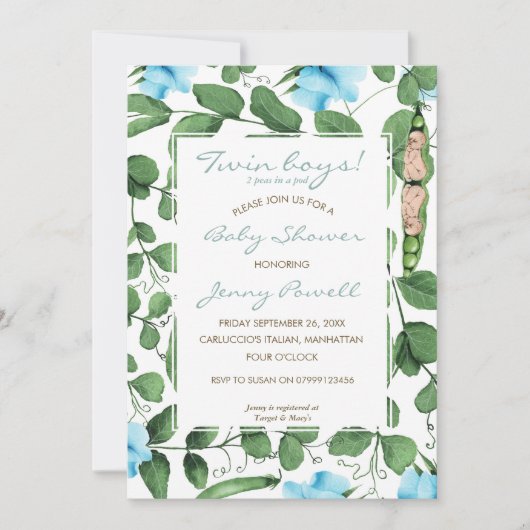 ツインボーイズ·ベイビーがポッド招待状で2頭のピースを浴びる 招待状 (正面)